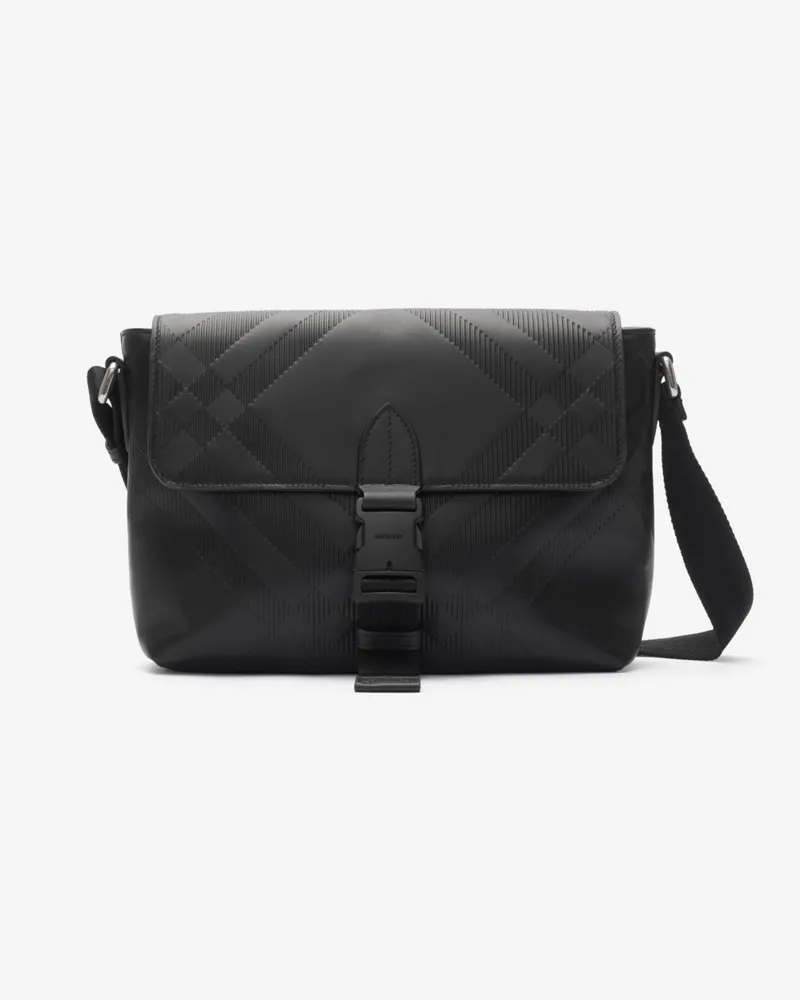 Burberry Kleine Messenger-Tasche mit geprägtem Karomuster Black