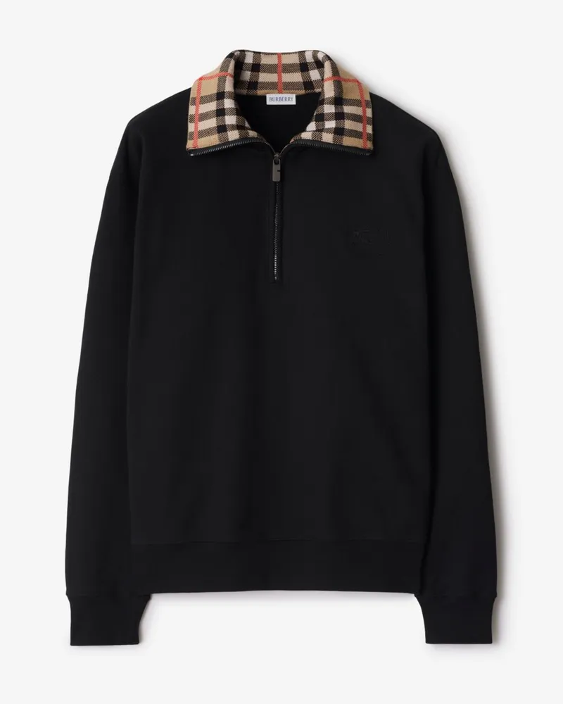 Burberry Baumwollsweatshirt mit Check-Kragen und halblangem Reißverschluss Schwarz