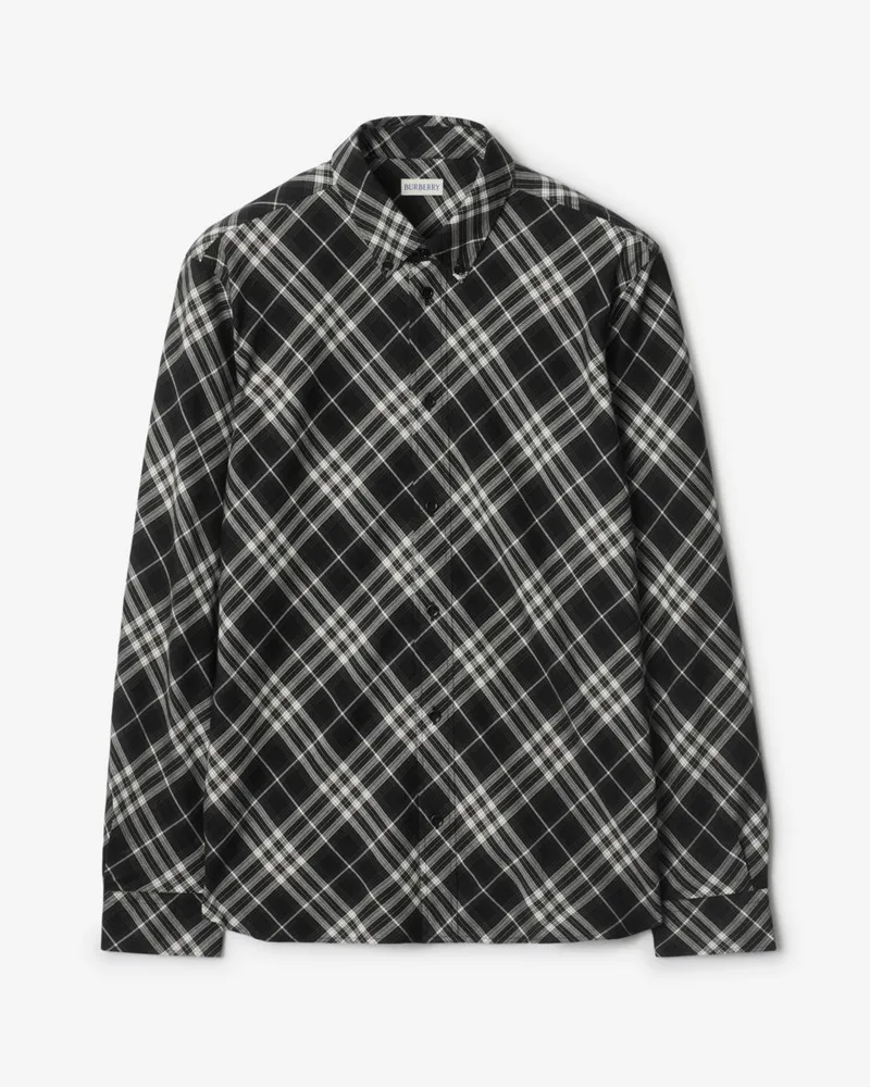 Burberry Legeres Baumwollflanellhemd mit Karomuster Schwarz
