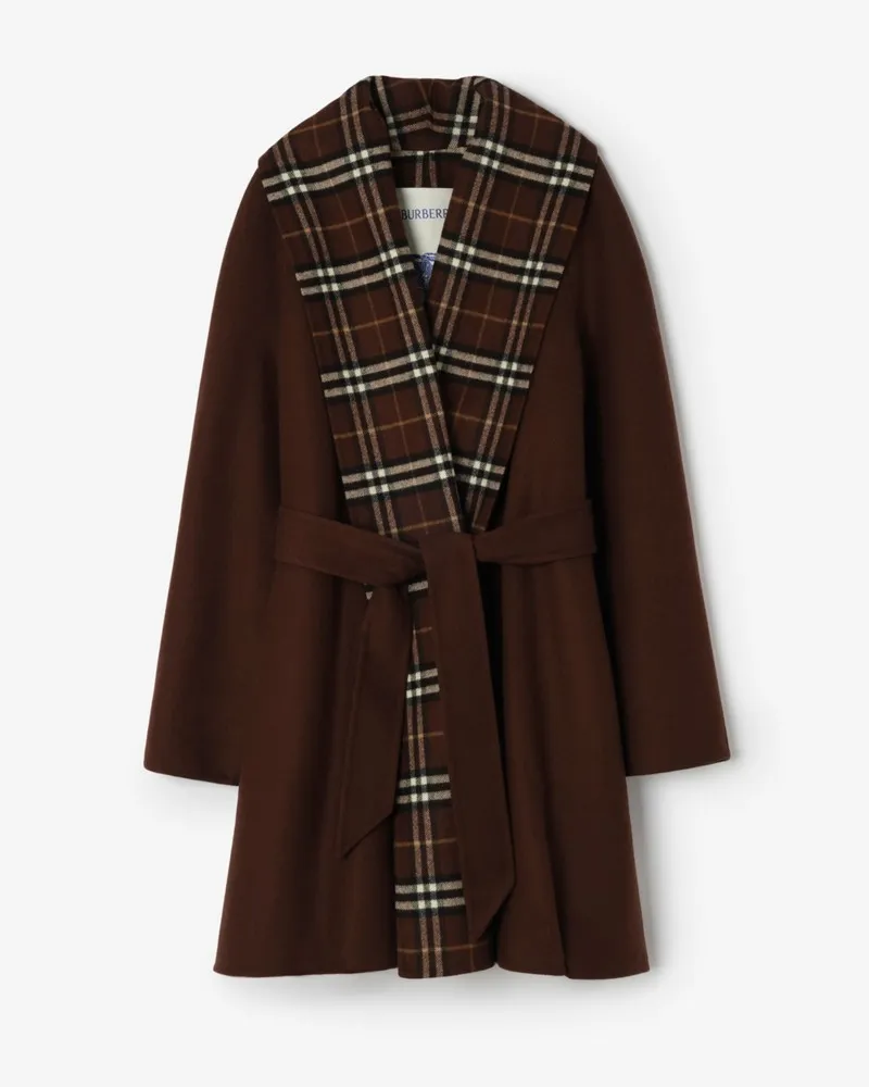 Burberry Wickelmantel aus Wolle mit Check-Besatz , Size Treacle-braun
