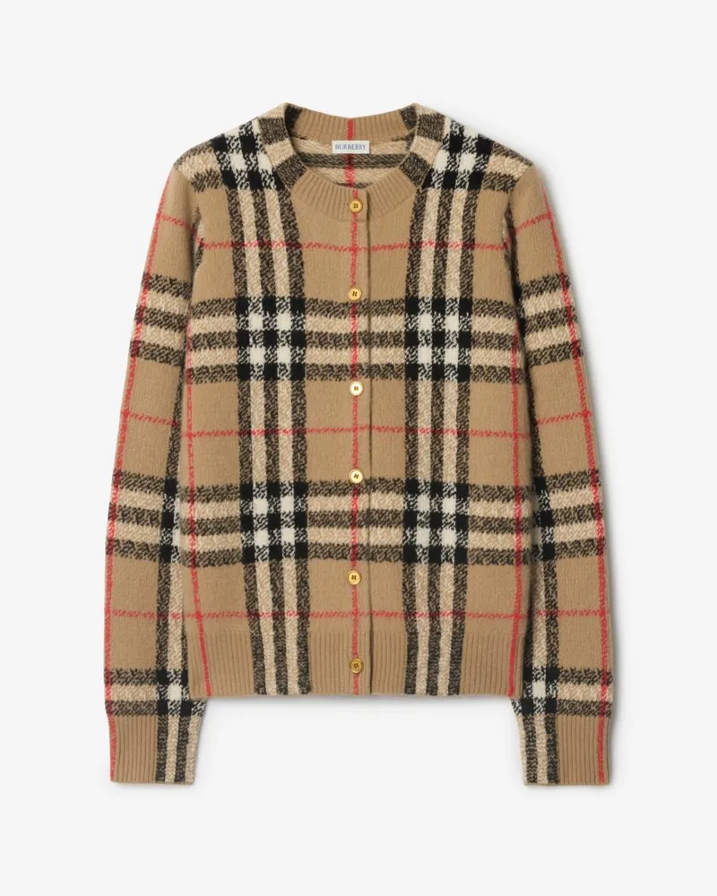 Burberry Kaschmir-Cardigan in Check Sand-beige