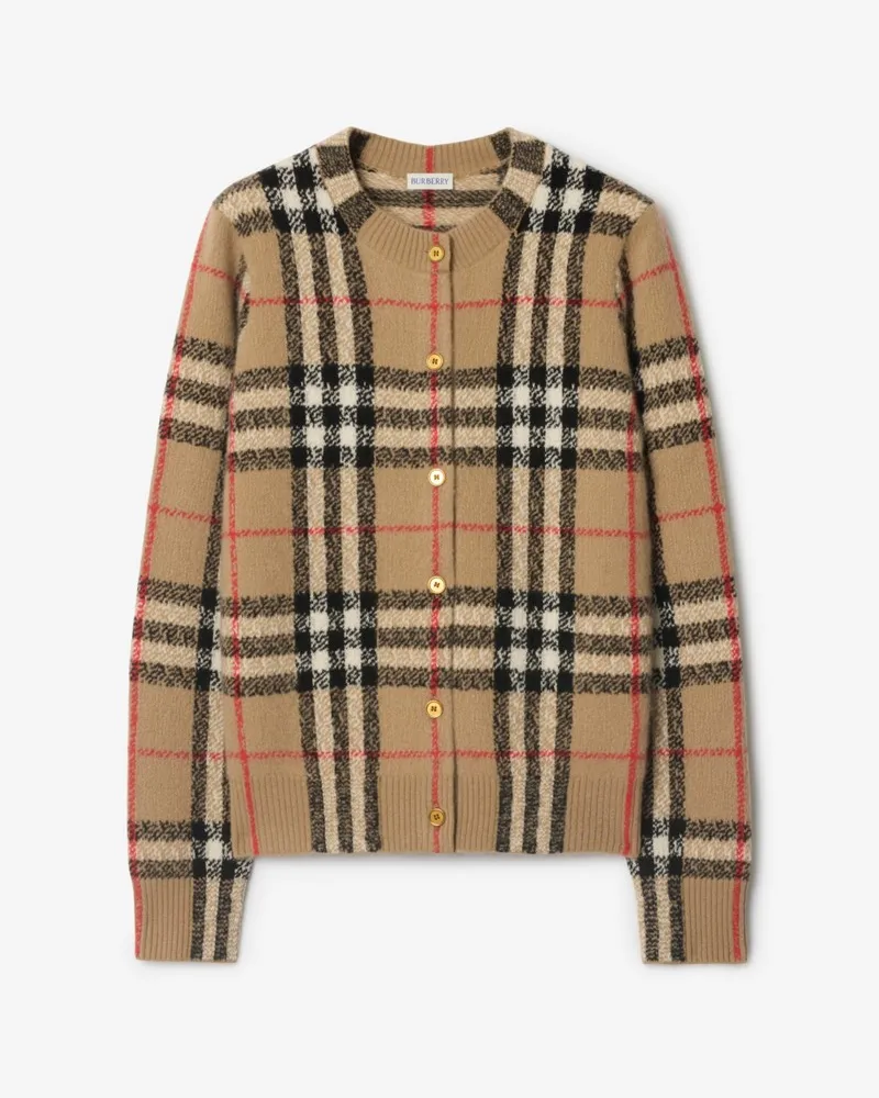 Burberry Kaschmir-Woll-Cardigan in Check , Size Sand-beige