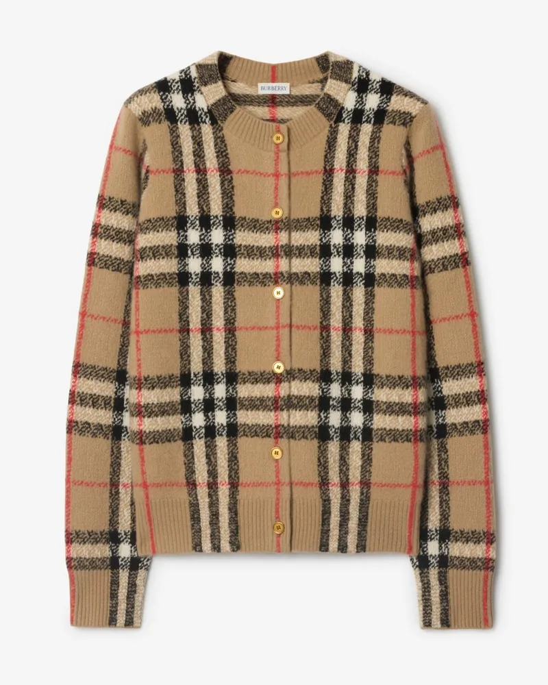 Burberry Kaschmir-Woll-Cardigan in Check Sand-beige