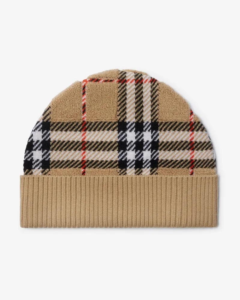 Burberry Beanie aus Wolle in Check Sand