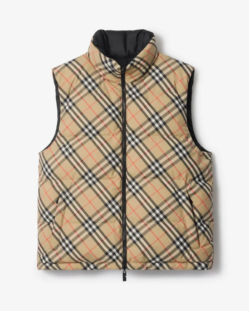 Burberry Wendbare wattierte Weste in Check Sand-beige