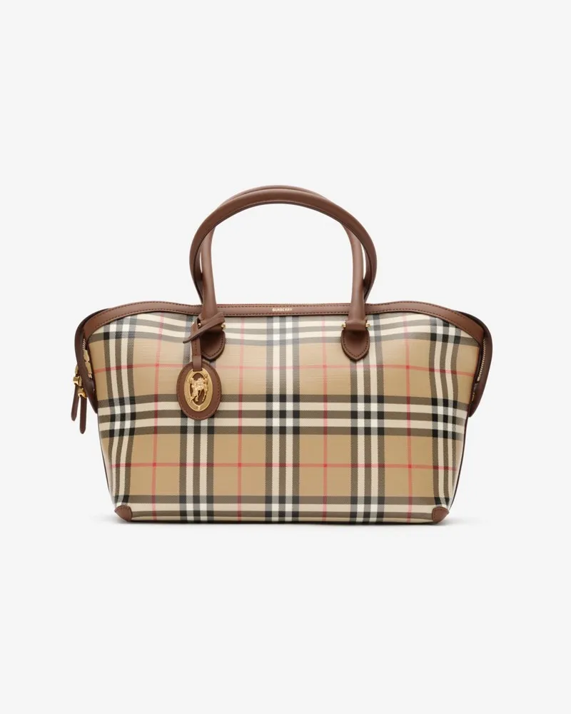 Burberry Kleine Henkeltasche in Check mit Reißverschluss Vintage-beige