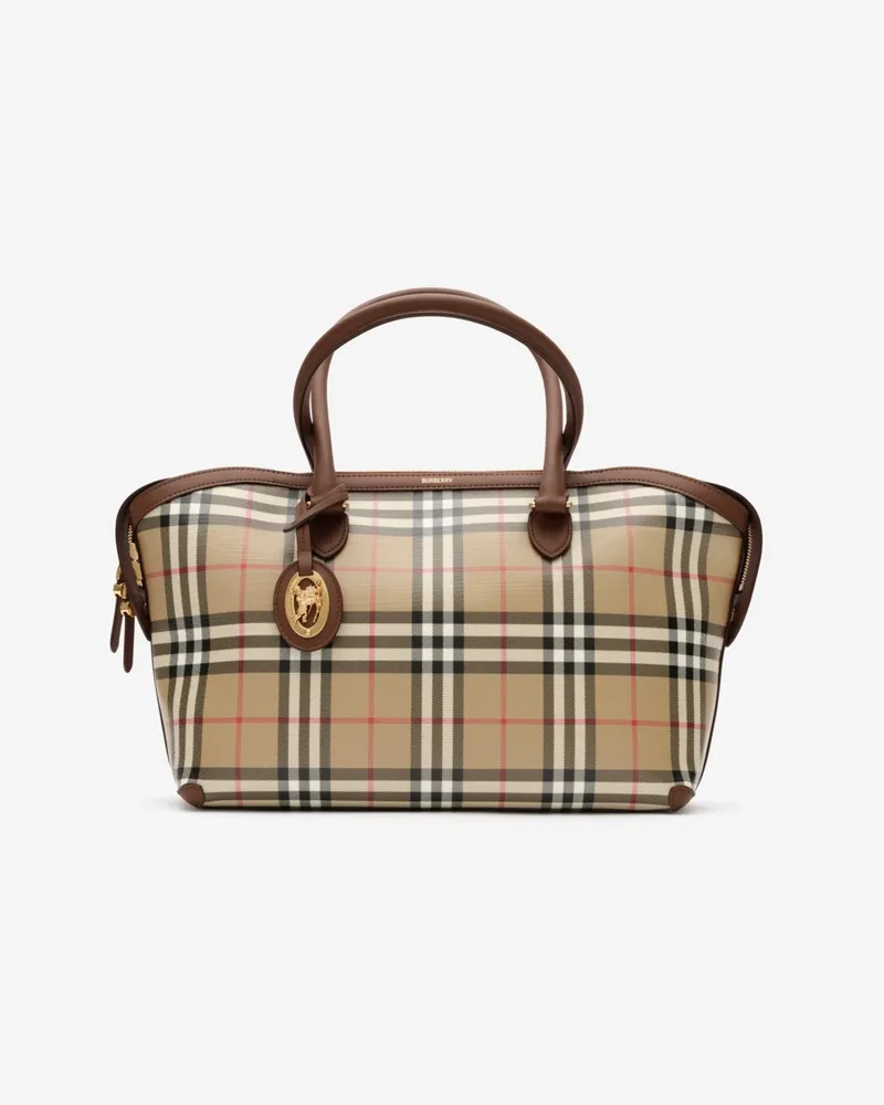 Burberry Kleine Henkeltasche in Check mit Reißverschluss Vintage-beige