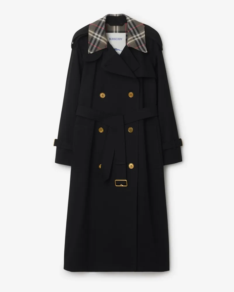 Burberry Langer Trenchcoat „Castleford“ mit Check-Kragen Schwarz