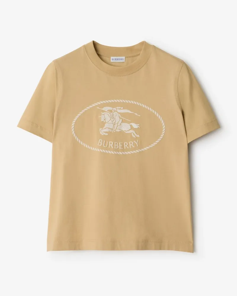 Burberry Baumwoll-T-Shirt mit Knight Stamp , Size Beige-beige
