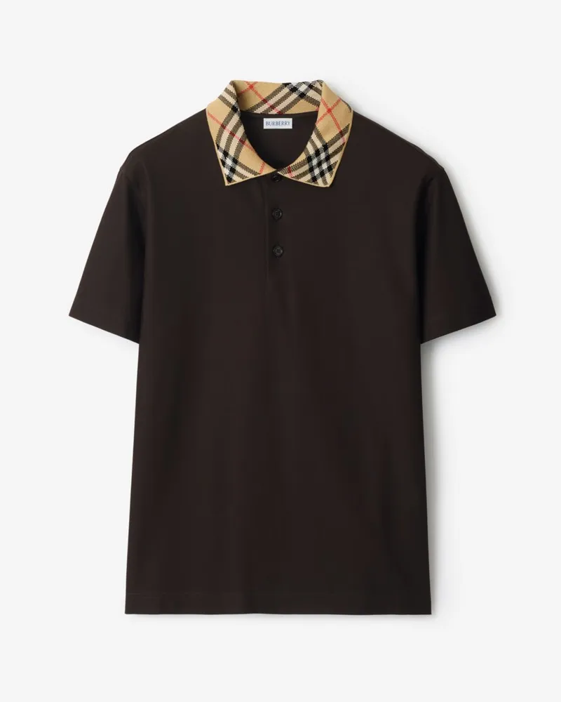 Burberry Baumwoll-Poloshirt mit Check-Kragen Clove-braun