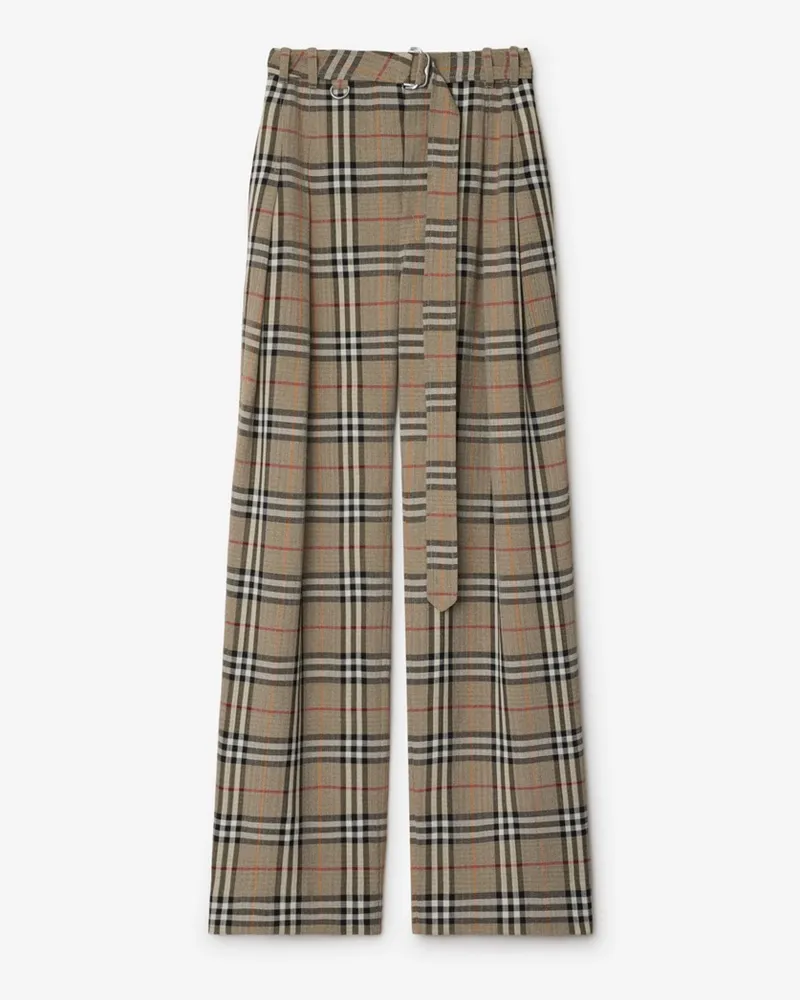 Burberry Seidenmisch-Hose in Check mit Gürtel Limebeige