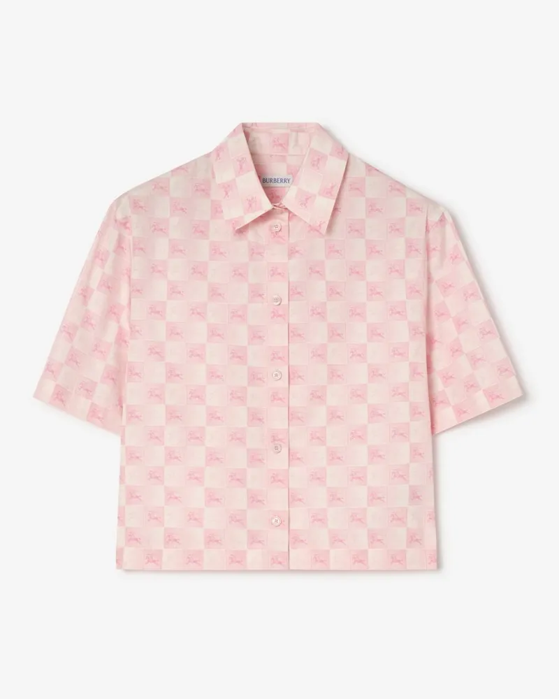 Burberry Cropped-Baumwollhemd mit Knight-Checkerboard , Size Peony