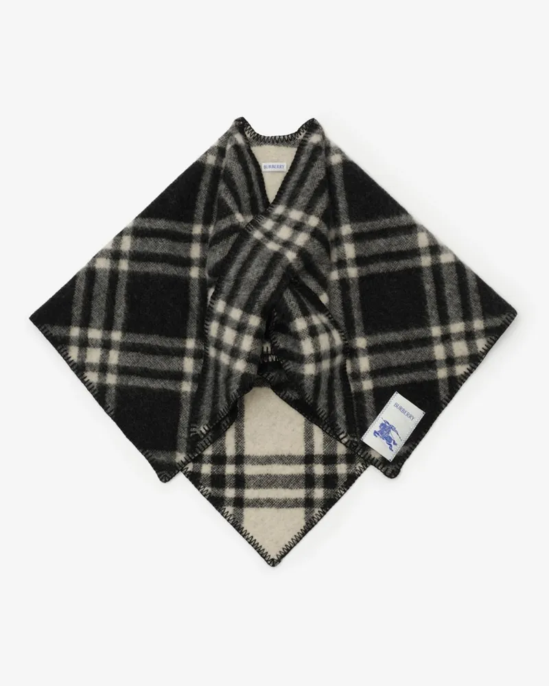 Burberry Kurzes Wollcape in Check mit Schal Schwarz