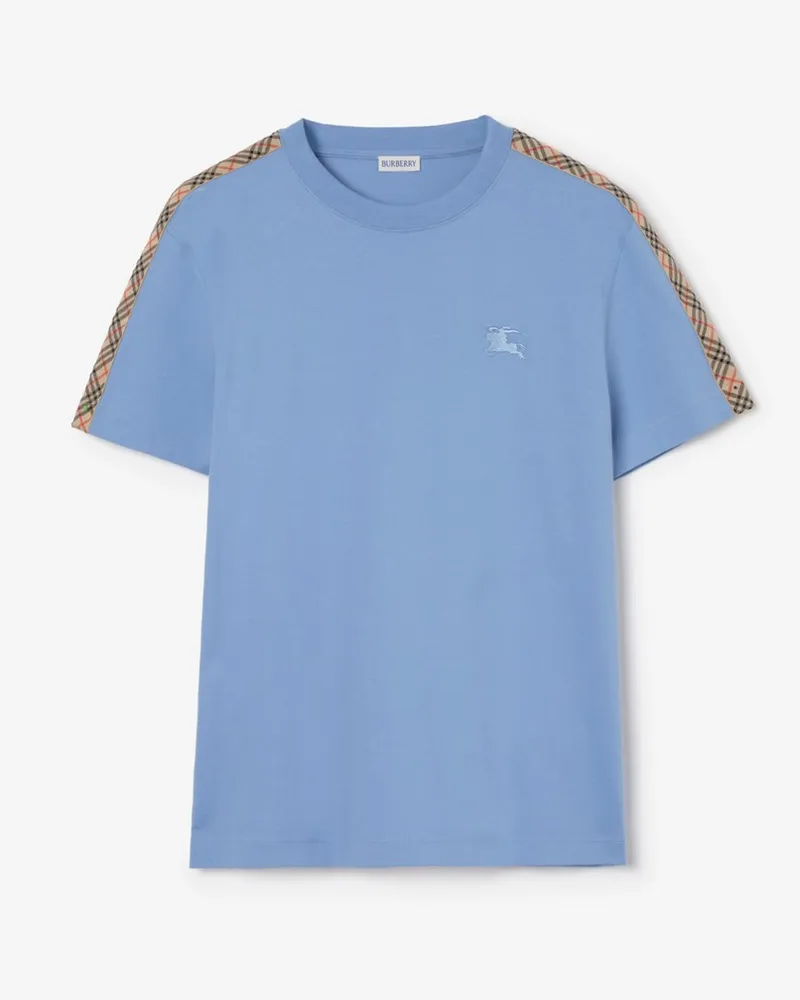 Burberry Baumwoll-T-Shirt mit Check-Besatz Cornflower