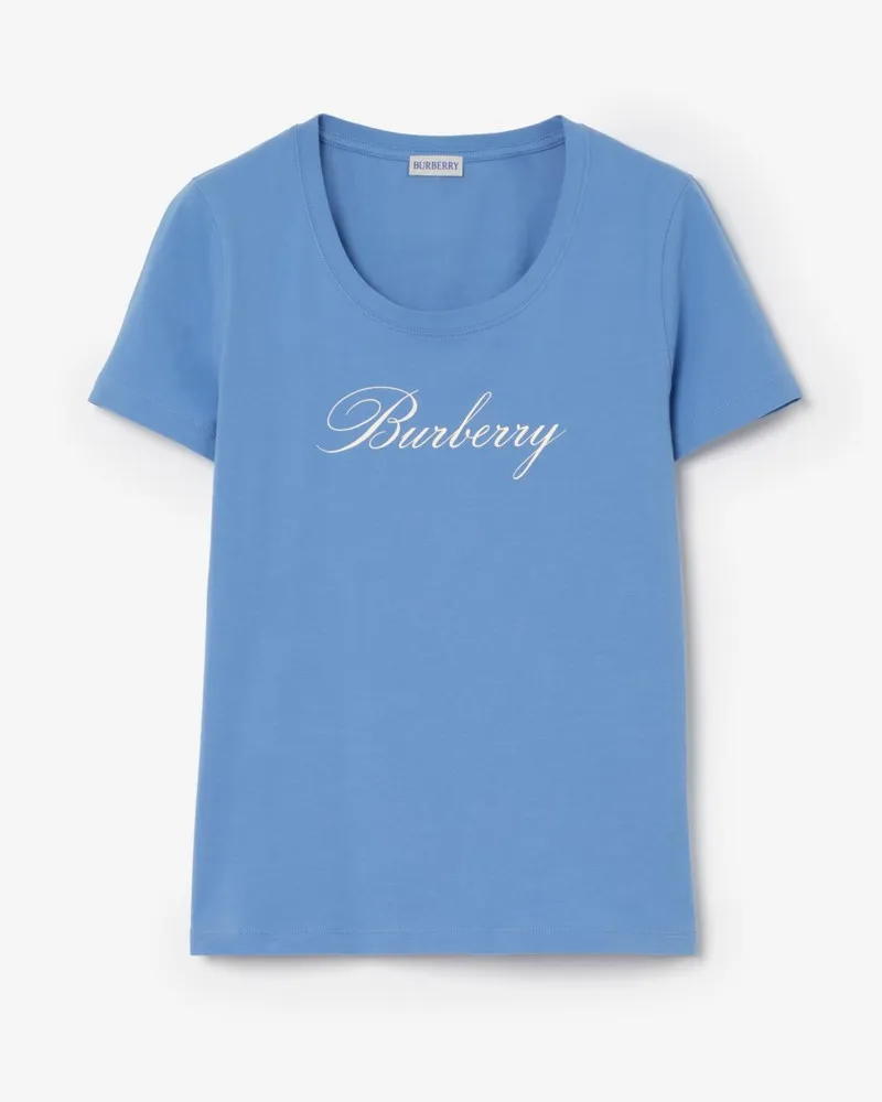 Burberry Logo-T-Shirt aus Stretchbaumwolle , Size Periwinkle-blau