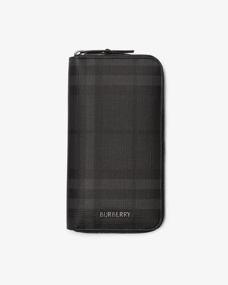 Burberry Große Brieftasche „City“ in Check mit Reißverschluss Iron-grau
