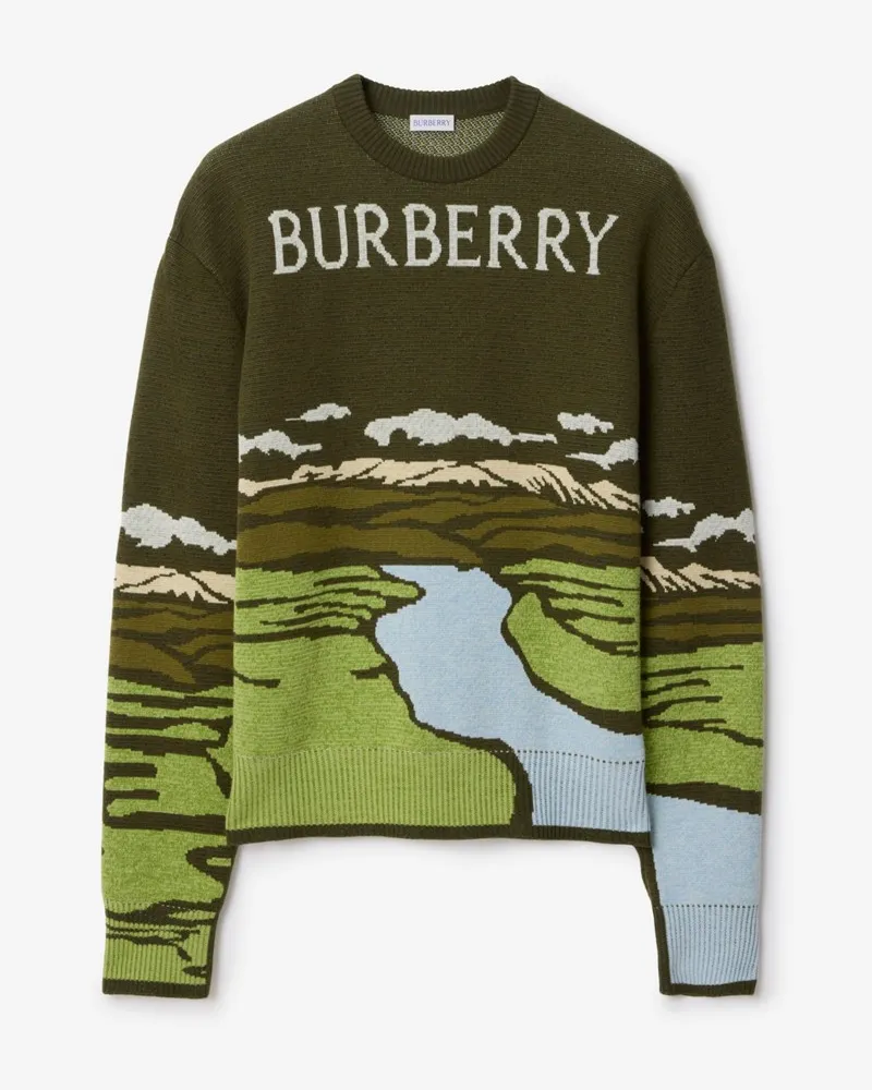 Burberry Wollmisch-Pullover mit Landschaftsmotiv Green-grün