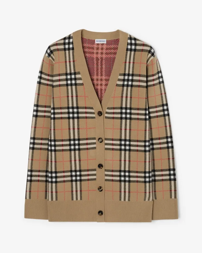 Burberry Baumwoll-Woll-Cardigan in Check Sand-beige