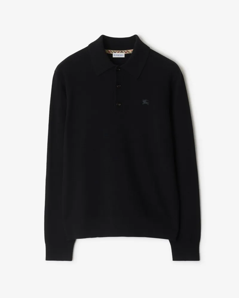 Burberry Langärmeliges Kaschmirmisch-Poloshirt , Size Black