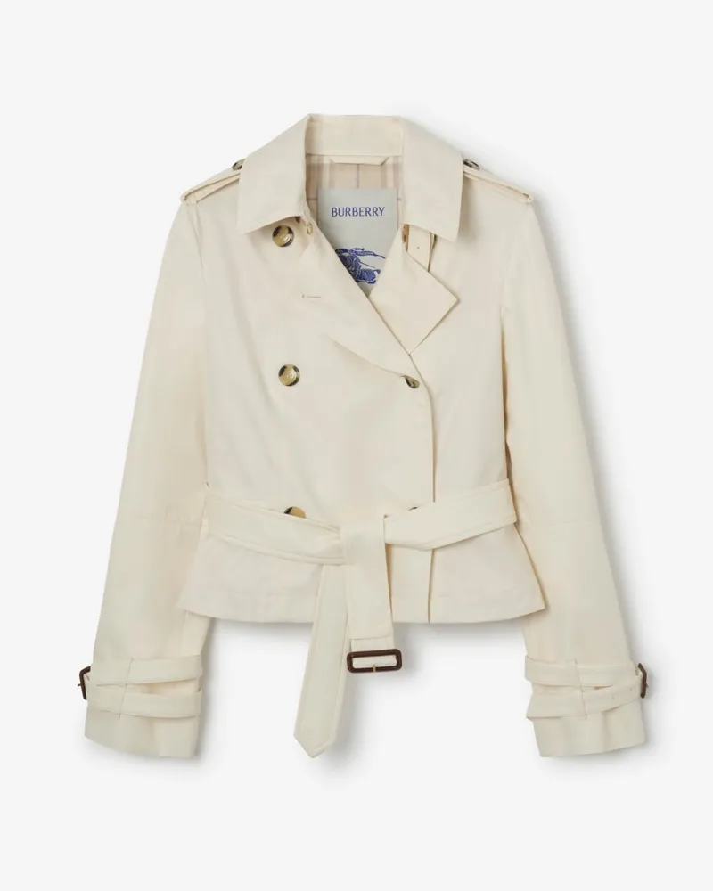 Burberry Cropped-Trenchjacke aus Tropen-Gabardine , Size Tundra-weiß