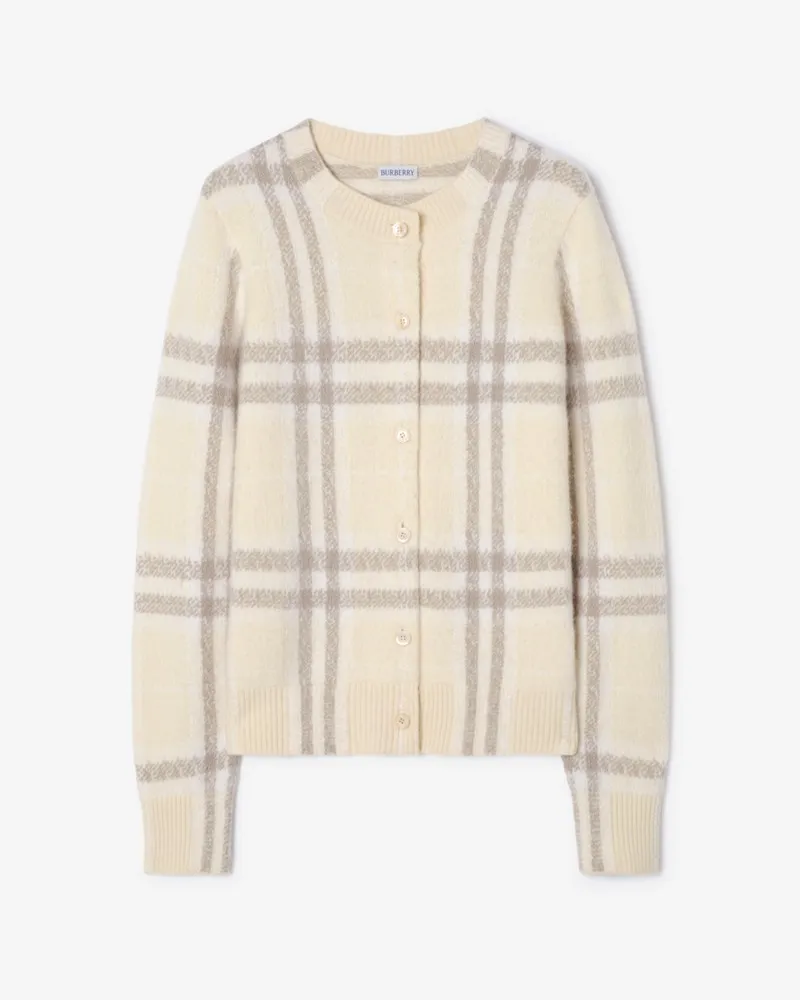 Burberry Kaschmir-Cardigan in Check , Size Ecru-beige