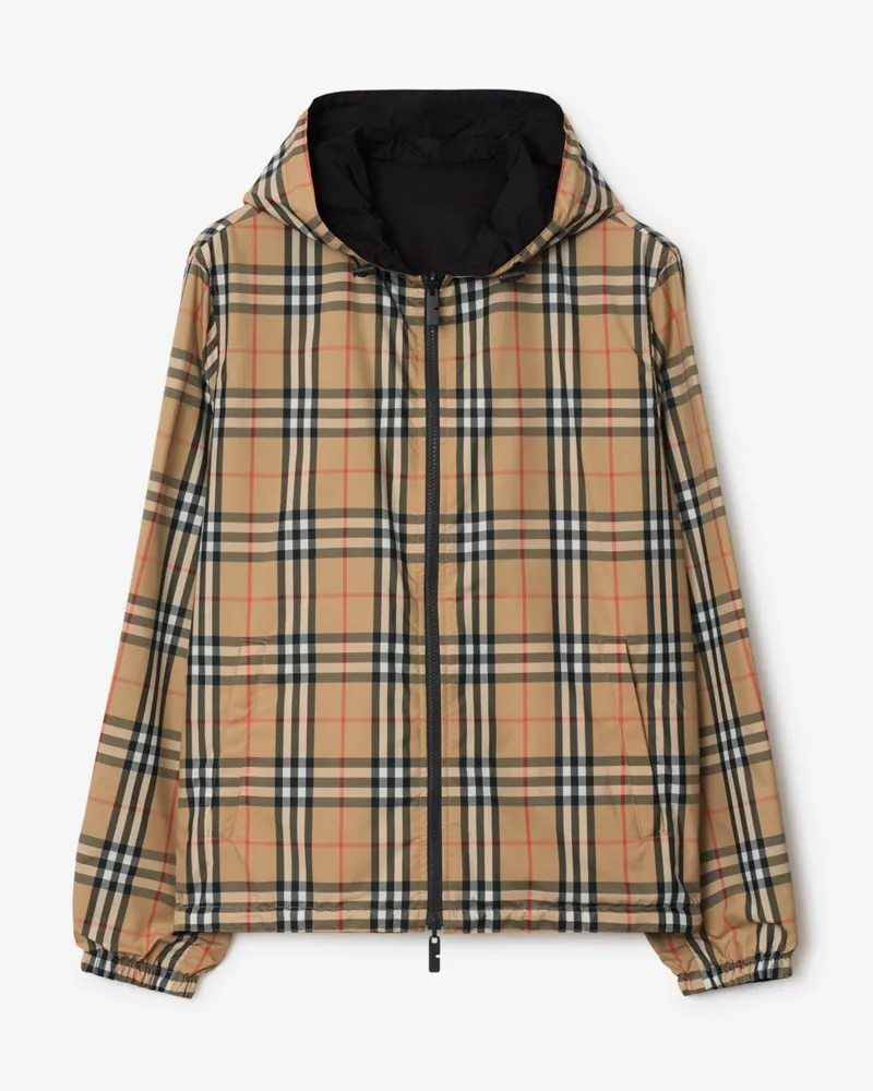 Burberry Wendbare Kapuzenjacke in Check , Size Sand-beige