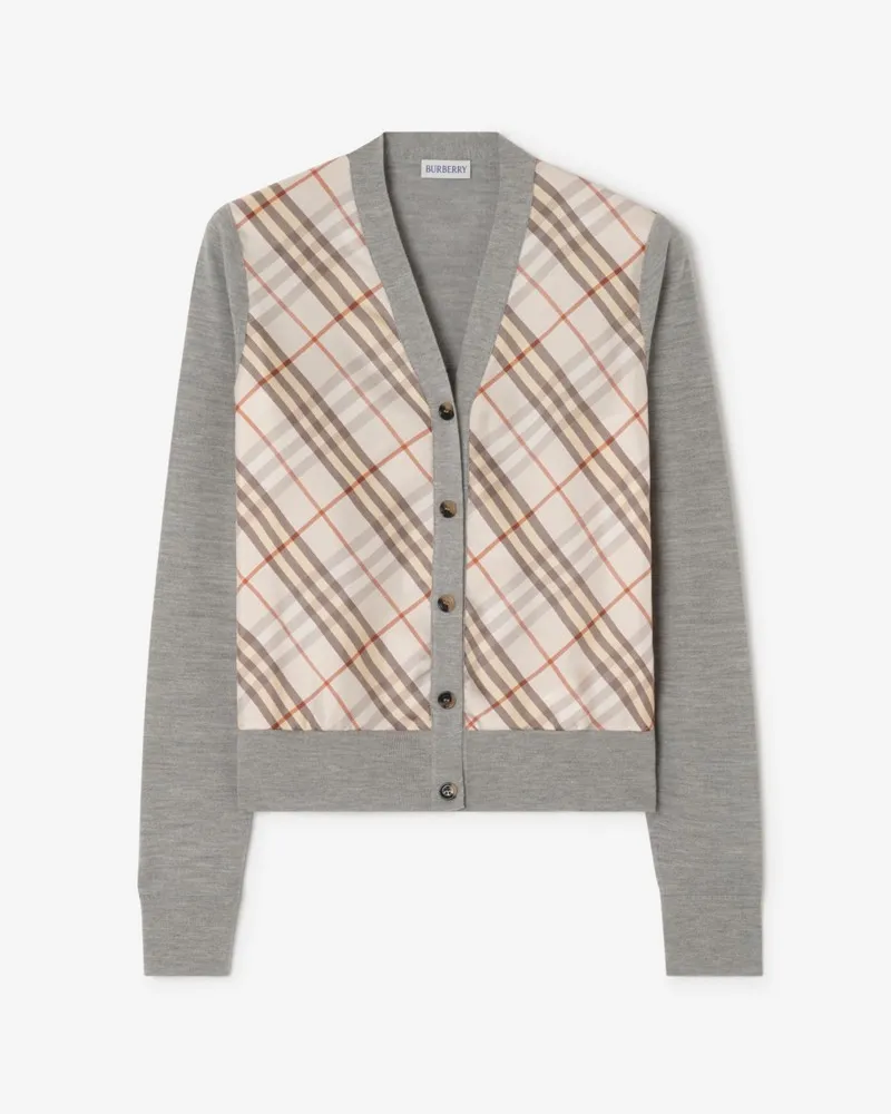 Burberry Woll-Seiden-Cardigan mit Karopanel Pebble-beige