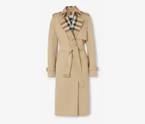 Langer Trenchcoat aus Gabardine mit Check-Kragen