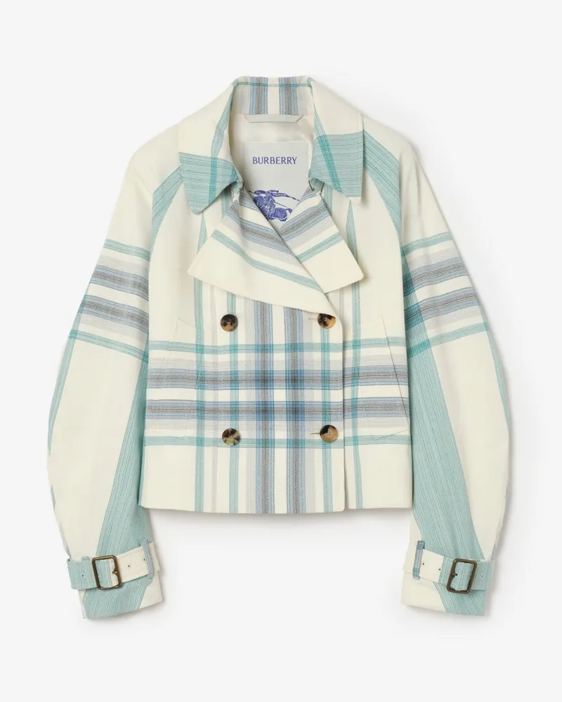 Burberry Cropped-Trenchjacke „Ladybrook“ in Check , Size Tidal-blau