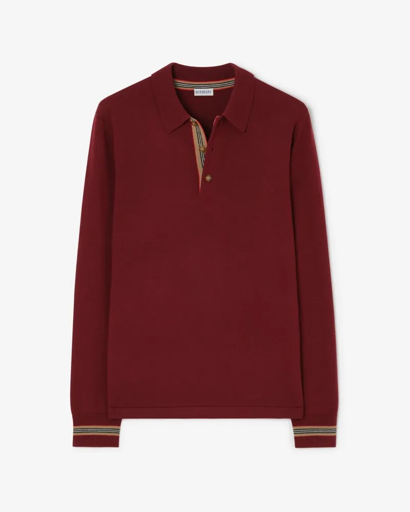 Burberry Langärmeliges Poloshirt aus Wolle Carmine-rot