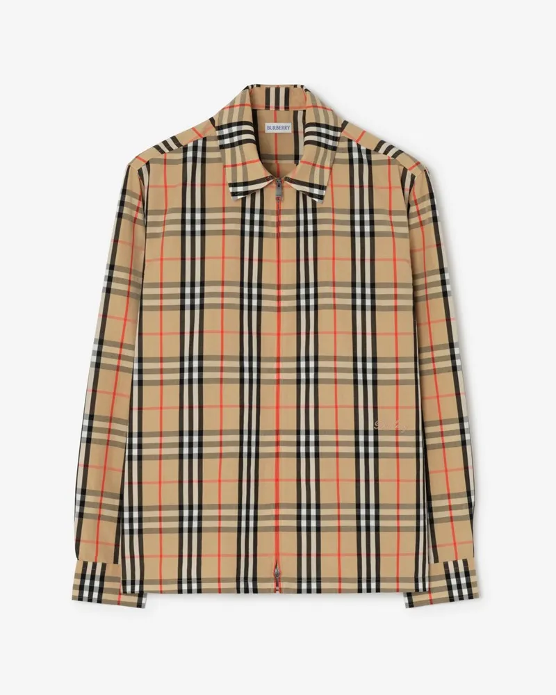 Burberry Baumwoll-Leinen-Hemdjacke in Check Sand