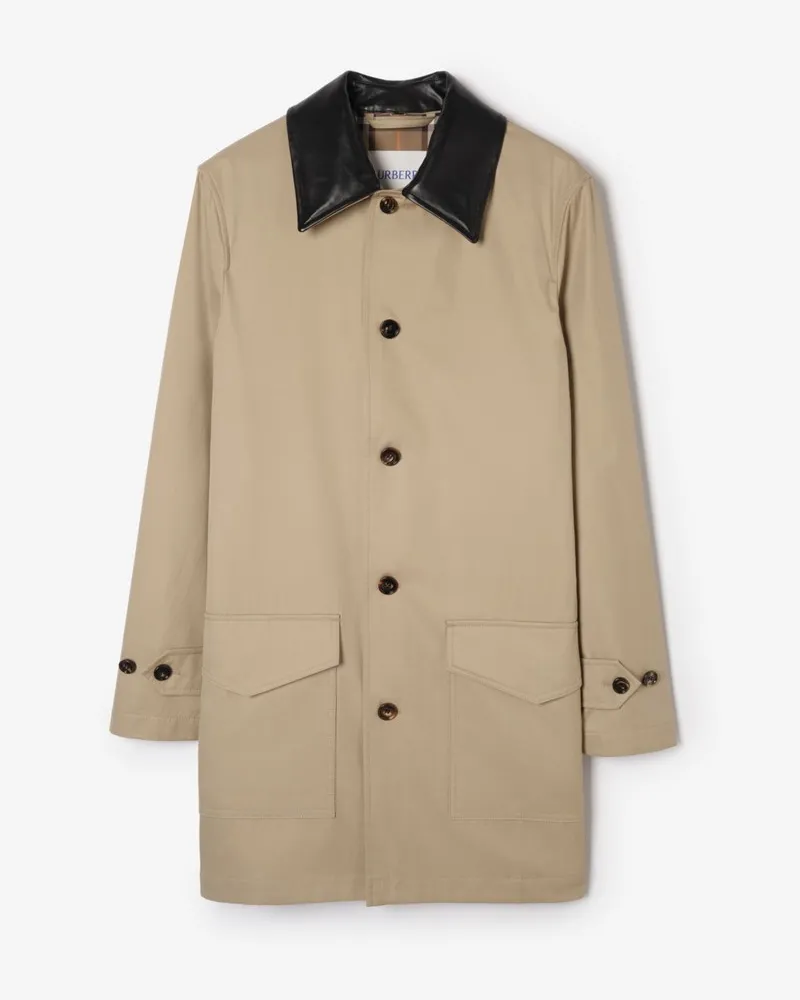 Burberry Mittellanger Car Coat „Meadowbank“ mit Lederkragen , Size Saltmarsh