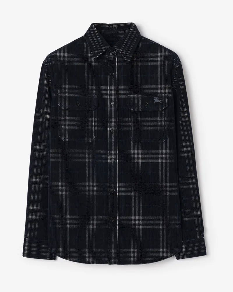 Burberry Cord-Hemdjacke in Check , Size White