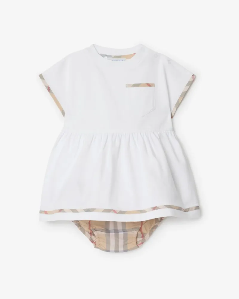 Burberry Baumwollkleid und Höschen mit Check-Besatz , Size Weiß