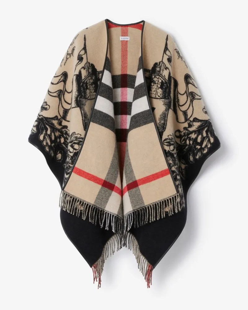 Burberry Wendbares Wollcape mit Check und EKD-Motiven Vintage-beige