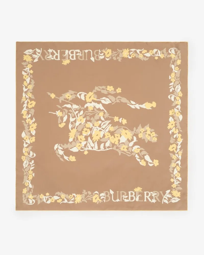 Burberry Floraler Seidenschal mit EKD-Motiv Sand-beige
