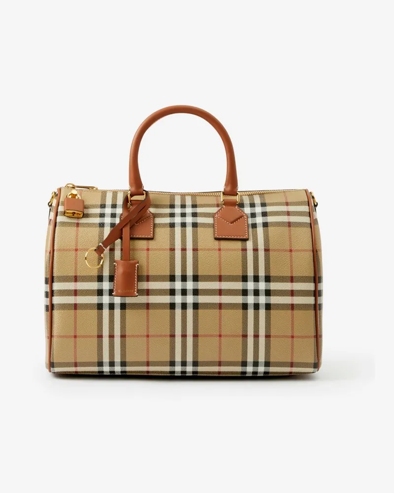 Burberry Mittelgroße Bowlingtasche in Check Baumheidenbraun