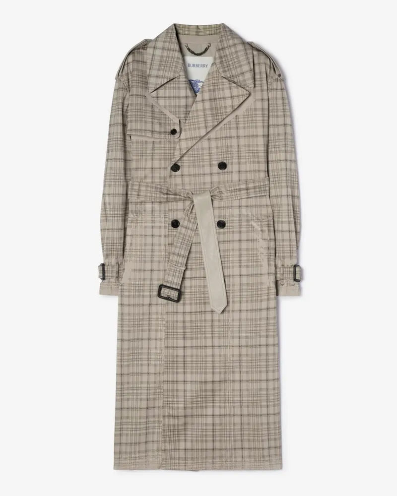Burberry Langer Trenchcoat „Hoxton“ aus Baumwolle und Nylon mit Karomuster , Size White-grau