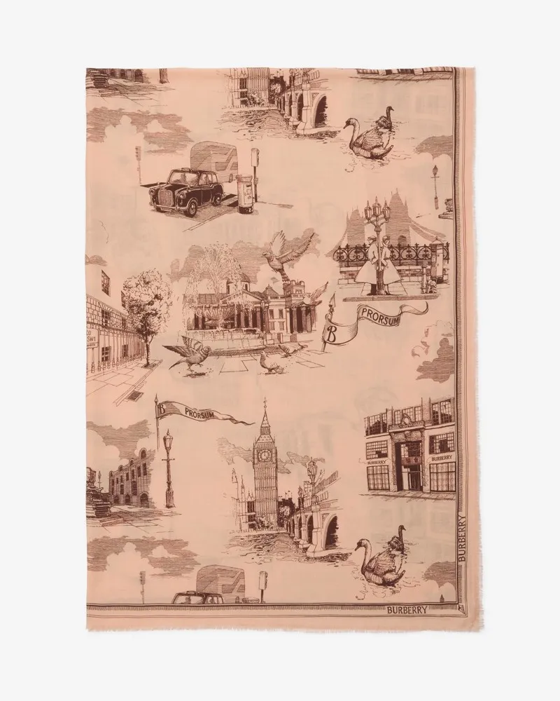 Burberry Woll-Seidenschal mit Londoner Wahrzeichen Sepia