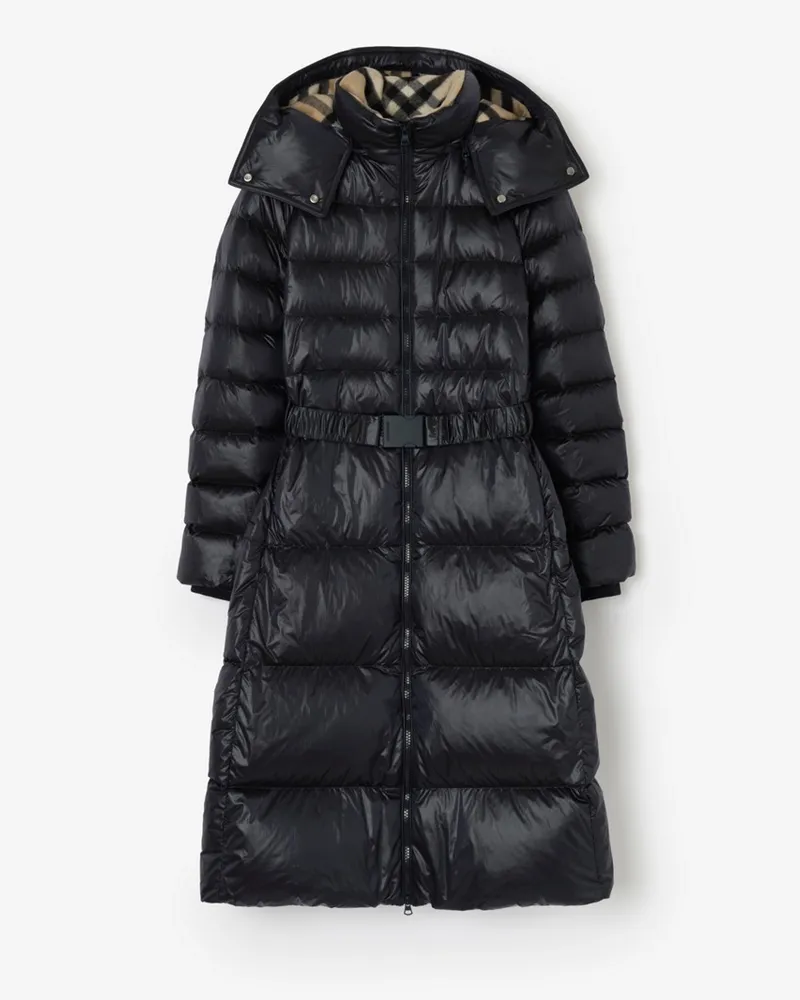 Burberry Langer wattierter Nylonmantel mit Kapuze , Size Navy