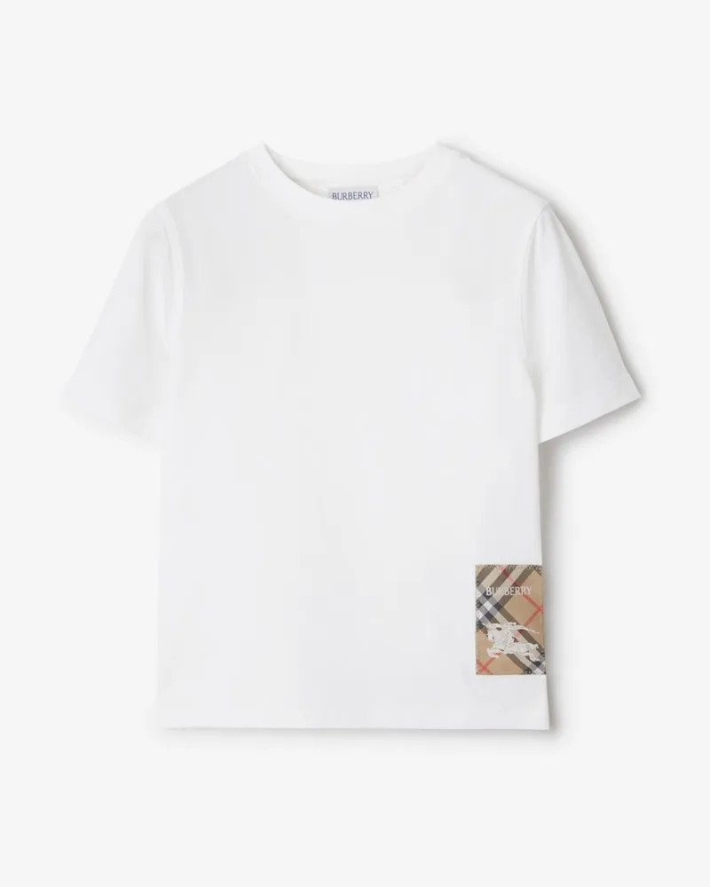 Burberry Baumwoll-T-Shirt mit Check-Label , Size Weiß