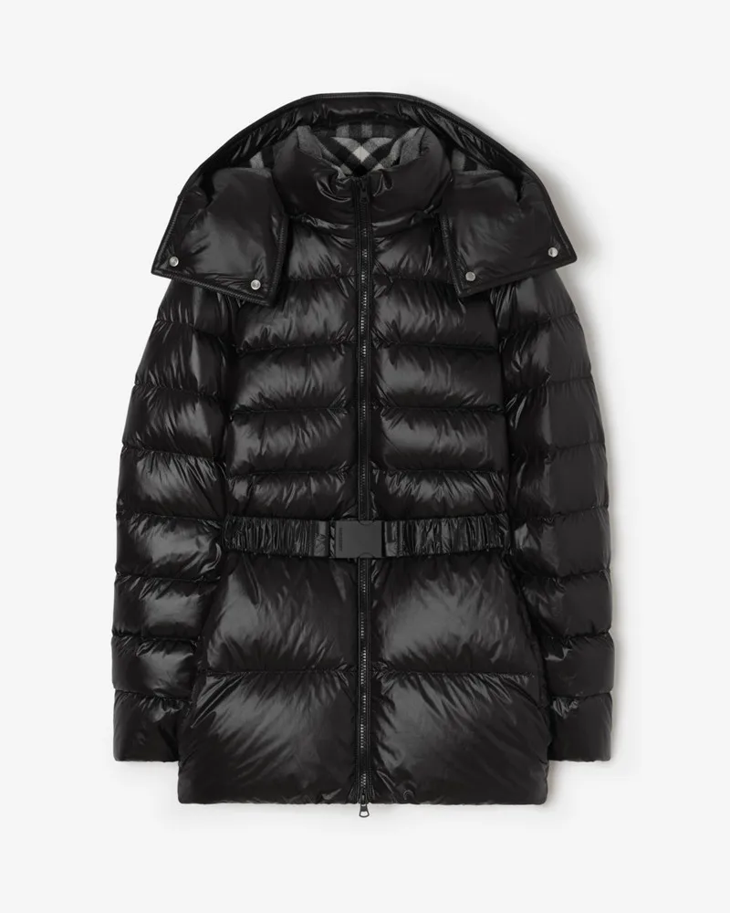 Burberry Kurzer wattierter Nylonmantel mit Kapuze , Size Schwarz