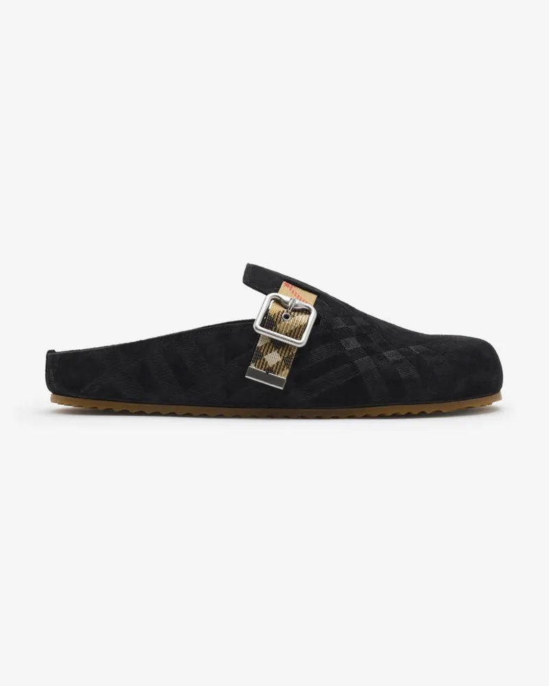 Burberry Clogs „Urchin“ aus Veloursleder mit Karomuster , Size Black