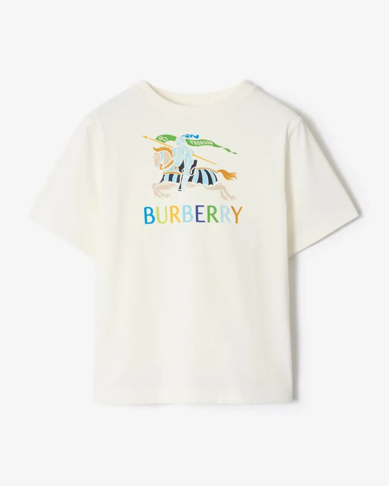 Burberry Baumwoll-T-Shirt mit buntem Knight , Size Chalk-weiß