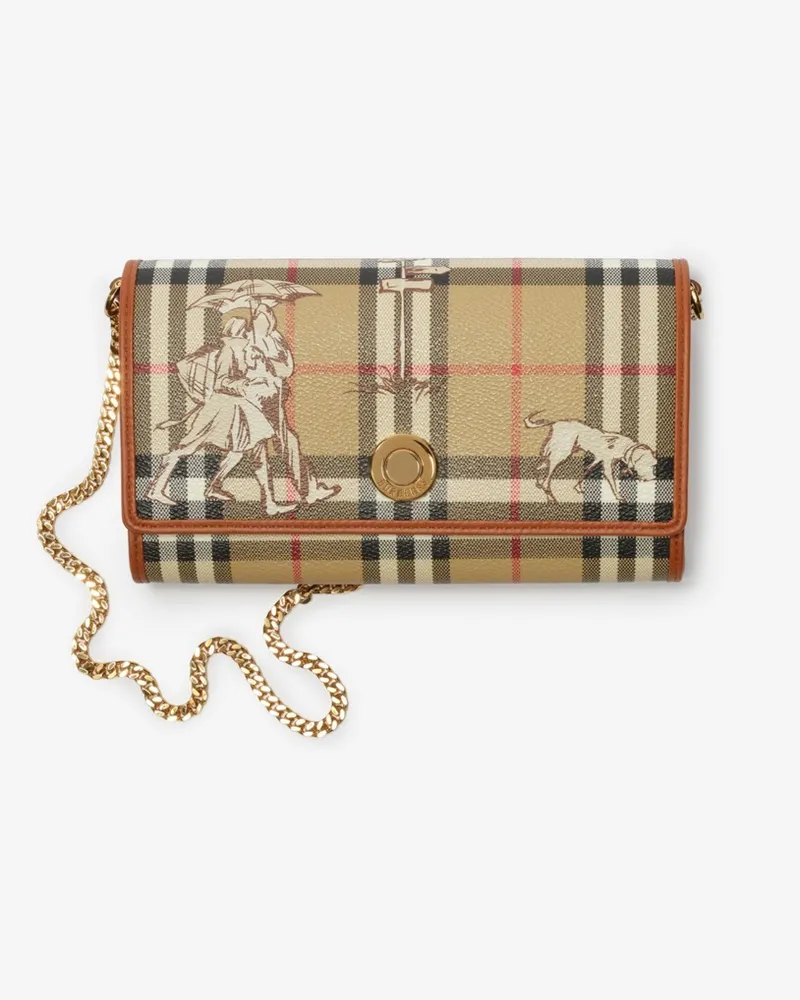 Burberry Brieftasche „Check Mates“ mit Kettenriemen Vintage-beige