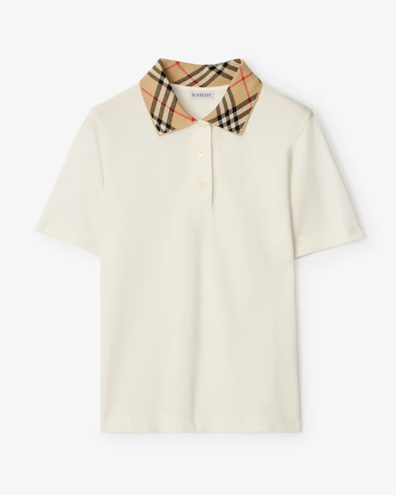 Burberry Baumwoll-Poloshirt mit Check-Kragen Chalk-weiß