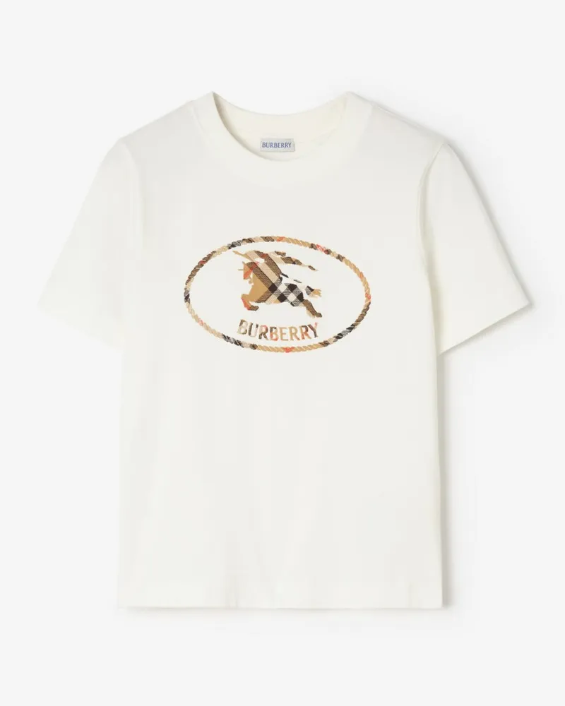 Burberry Baumwoll-T-Shirt mit Knight Stamp in Check , Size Chalk