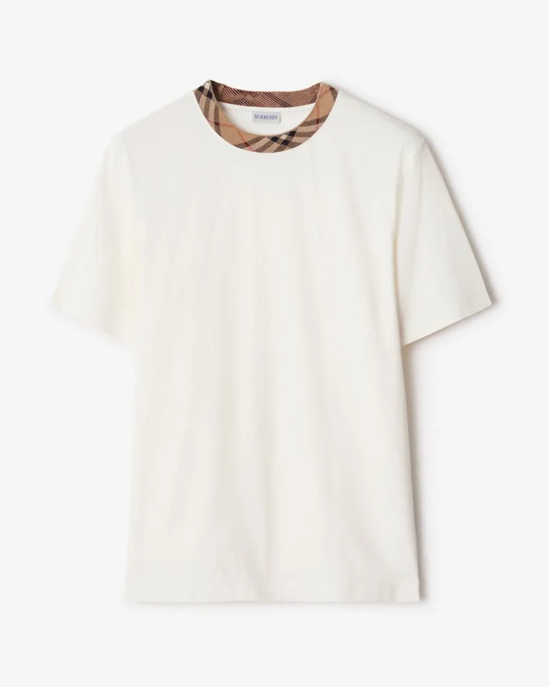 Burberry Baumwoll-T-Shirt mit Check-Besatz Chalk