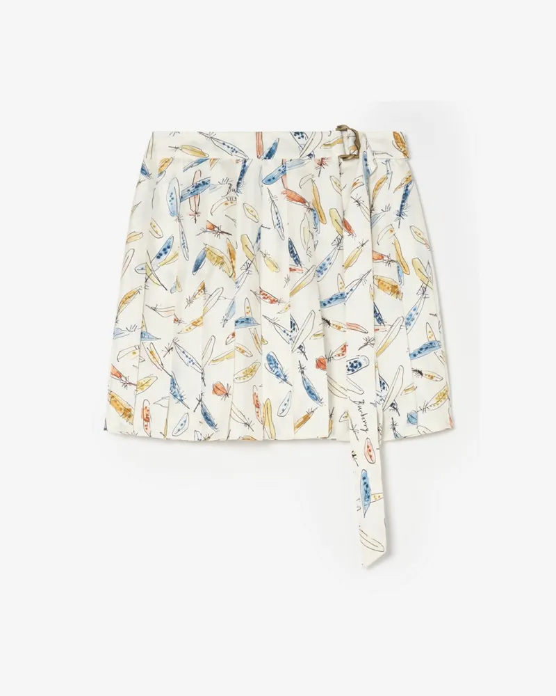 Burberry Mini-Faltenrock aus Seide mit Federprint , Size Ink-blau