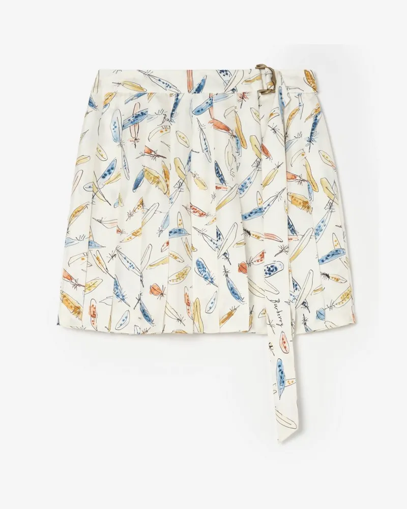 Burberry Mini-Faltenrock aus Seide mit Federprint , Size Ink-blau